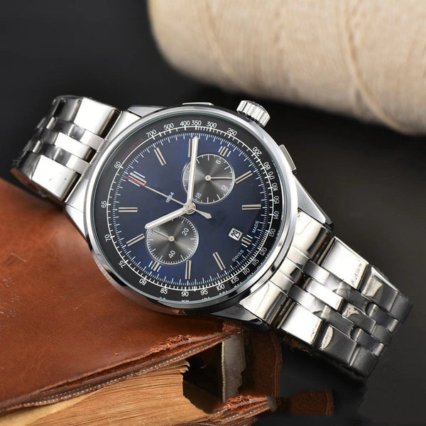 Sophisticated Men's Stainless Steel Quartz Watch with Six-Pin Detail