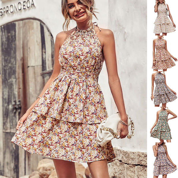 Summer Vibes: Flowy Floral Halter Dress by Fencart - Beach Ready Style Womens