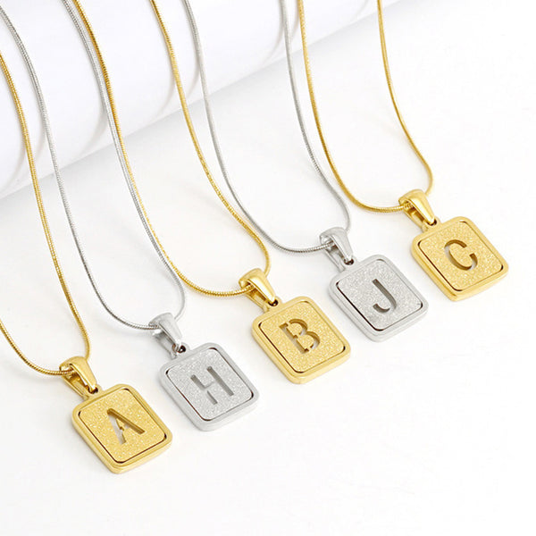 Minimalist Initial Necklace - Personalized Square Pendant 18K Gold Plated