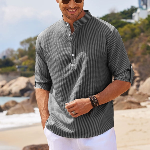 Men's Minimalist Stand Collar Shirt by Fencart - Effortless Style, Modern Edge