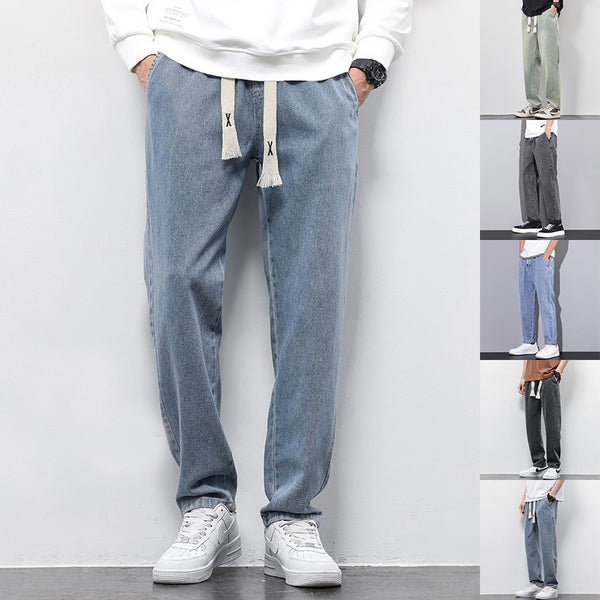 Men's Relaxed Fit Summer Jeans - Comfy Drawstring Trousers