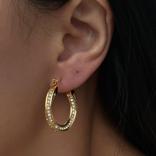 Delicate Twist Hoop Earrings: Zirconia Accented Titanium Steel